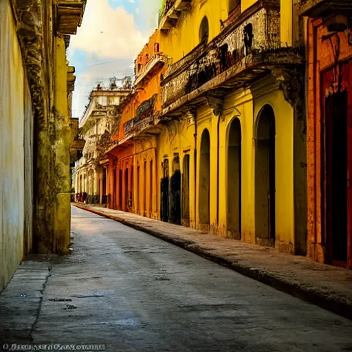 Image similar to Neo-Baroque painting of streets of Havana, Cuba, beautiful, diverse, golden hour