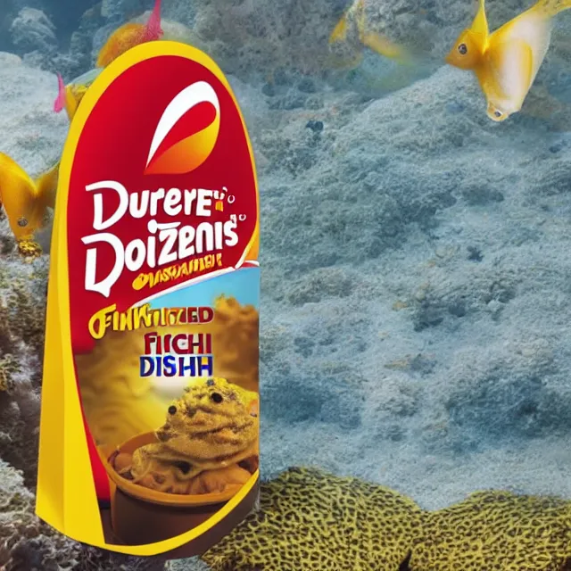 Prompt: promotional photo for the new dairy queen fish and mustard blizzard