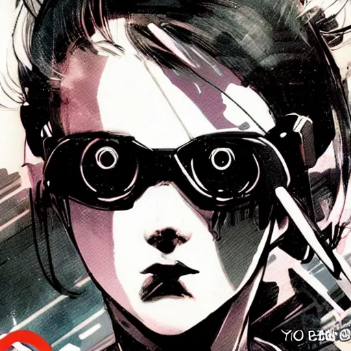 Prompt: graphic novel cover art of a girl using googles looking to the sky, artwork by yoji shinkawa, poster cover art