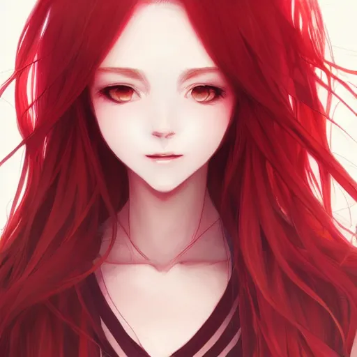 Image similar to full headshot portrait of a girl with long red hair, drawn by WLOP, by Avetetsuya Studios, attractive character, colored sketch anime manga panel, trending on Artstation