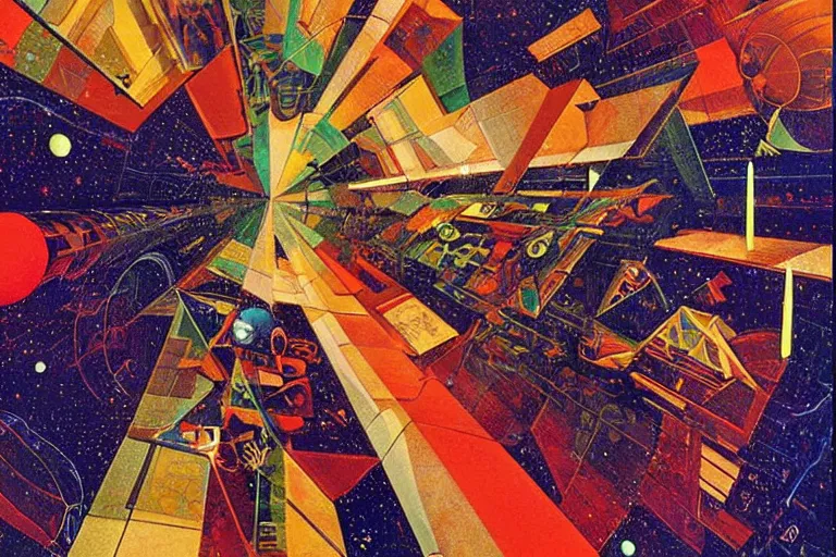 Image similar to 2001: A Space Odyssey. Subject is coherent, geometric shapes in a variety of colors by Patrick Woodroffe, dynamic, artificial