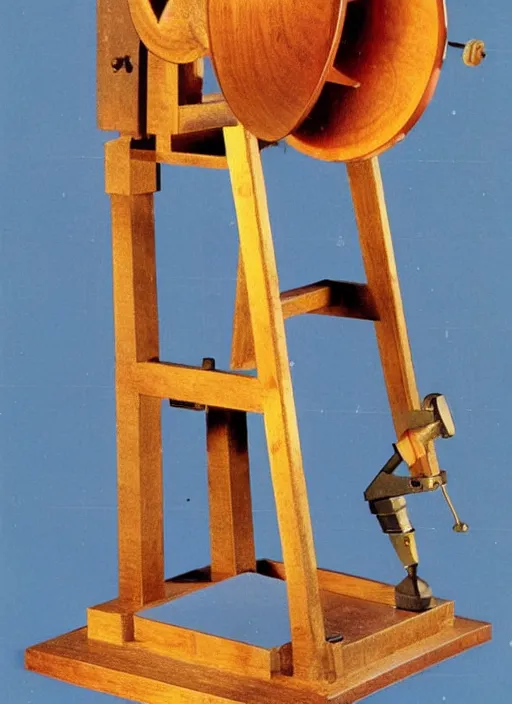 Prompt: realistic photo of a a wooden astronomy archeology chemistry scientific appliance model equipment gadget made of wooden constructor 1 9 9 0, life magazine reportage photo, natural colors, metropolitan museum collection