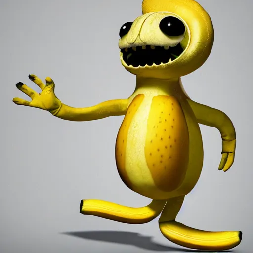 Prompt: a hyperrealistic photo of banana that has arms with hands and legs with feet. it is wearing gloves and shoes.