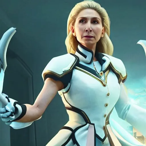 Prompt: film still of elizabeth mitchell as mercy in overwatch ( 2 0 2 3 )