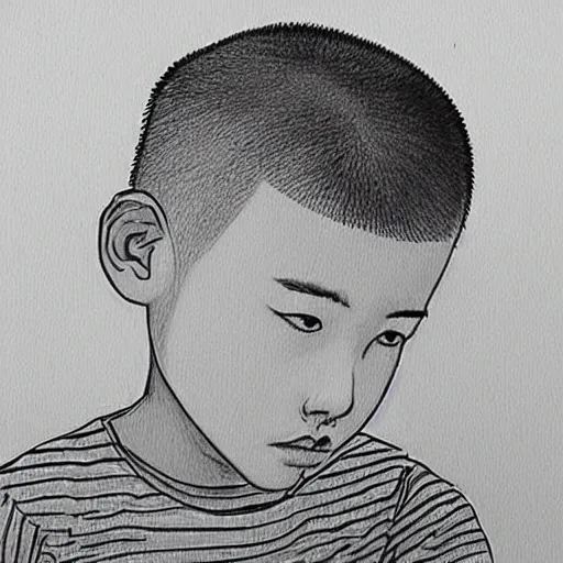 Image similar to chinese boy buzz cut one line drawing