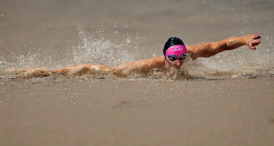 Image similar to olympic swimming in sand instead of water, extremely coherent, motion blur