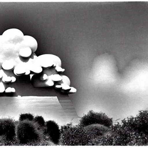 Image similar to clouds shaped like the second temple in jerusalem, the beis hamikdash surrealism