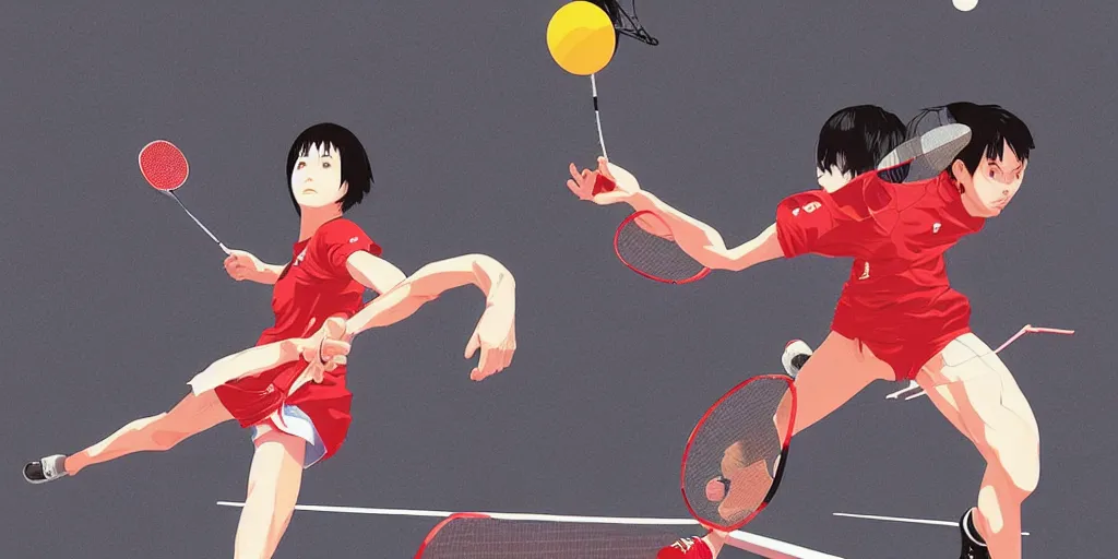 Image similar to illustration of badminton game by ilya kuvshinov katsuhiro otomo