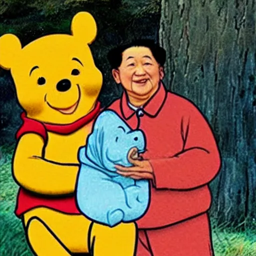 Image similar to A photo of Winnie the Pooh with Mao Zedong