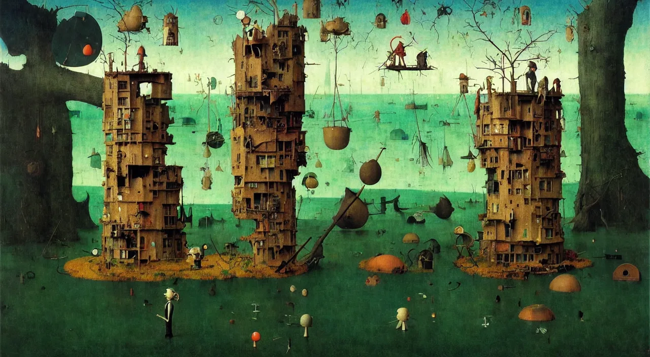 Image similar to single flooded simple!! doll fungus tower, very coherent and colorful high contrast masterpiece by norman rockwell franz sedlacek hieronymus bosch dean ellis simon stalenhag rene magritte gediminas pranckevicius, dark shadows, sunny day, hard lighting