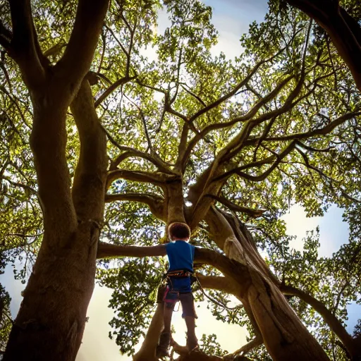 Prompt: a child climbing beautiful giant tree growing in the middle of a Victorian library. dramatic light, 4K