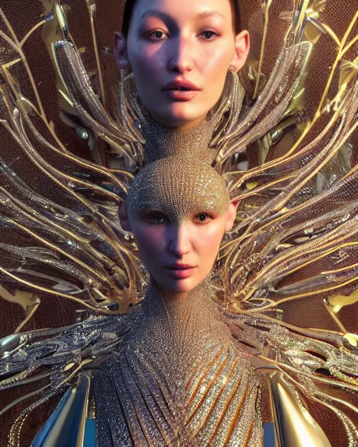 Image similar to a highly detailed metahuman 4 k close up render of an alien goddess bella hadid as alien in iris van herpen dress schiaparelli in diamonds crystals swarovski and jewelry iridescent in style of alphonse mucha gustav klimt trending on artstation made in unreal engine 4