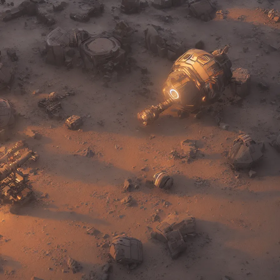 Prompt: sci - fi mining device hooked to a planet's surface, volumetric light, dynamic lights and shadows, concept art, octane, redshift, detailed