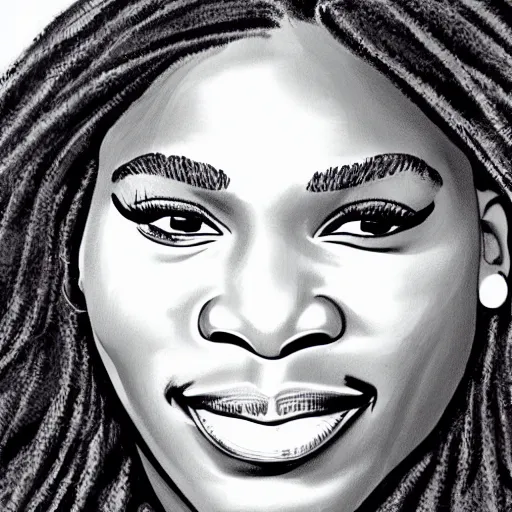 Prompt: serena williams, head and shoulders portrait, extremely detailed masterpiece, one single continues line.