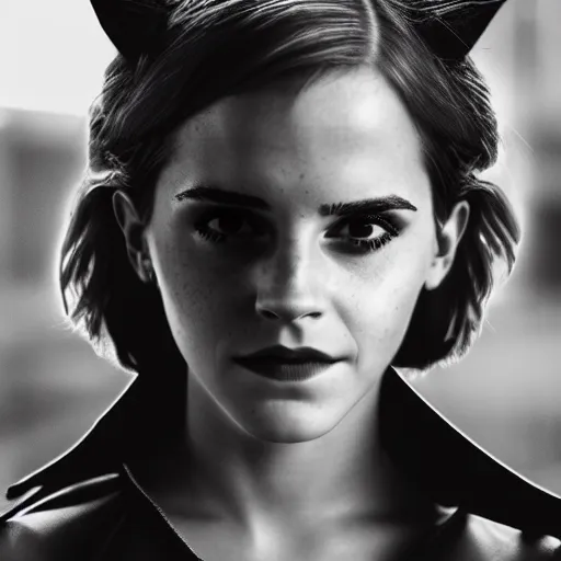 Image similar to Emma Watson as Catwoman, XF IQ4, 50mm, f/1.4, ISO 200, 1/160s, natural light, Adobe Lightroom, photolab, Affinity Photo, PhotoDirector 365