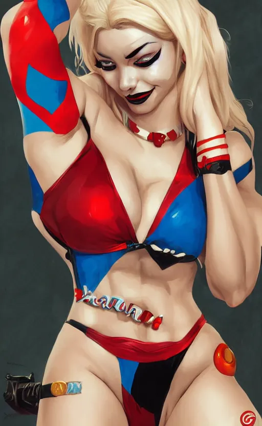 Image similar to harley quinn in a swim suit by artgerm and guweiz