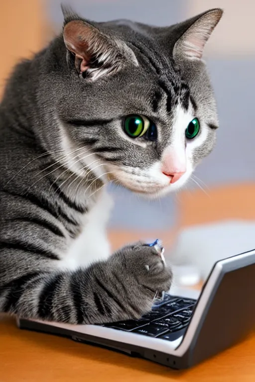 Prompt: robotic cat eating a computer mouse