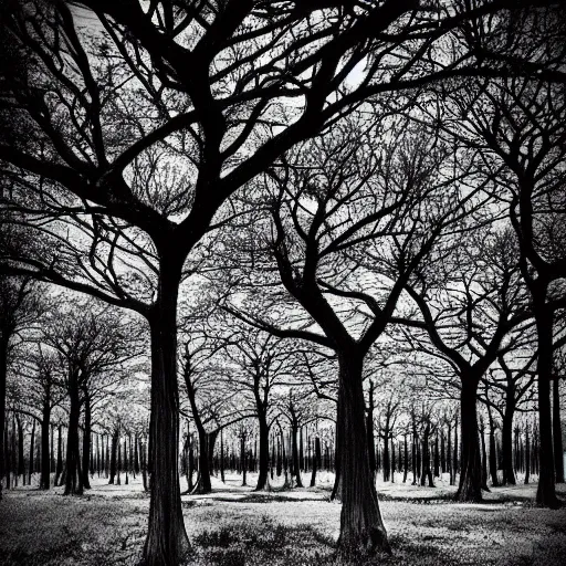 Prompt: surreal trees, award winning photography, high contrast, black and white, colorpop