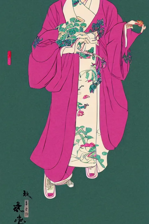 Prompt: a girl with pink short hair in a chinese hanfu with rich details, by tomer hanuka