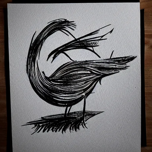 Image similar to bird in the style of strawcastle, black ink on white paper