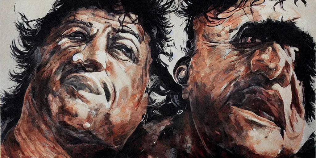 Image similar to a beautiful painting of sylvester stallone by aaron horkey, trending on artstation