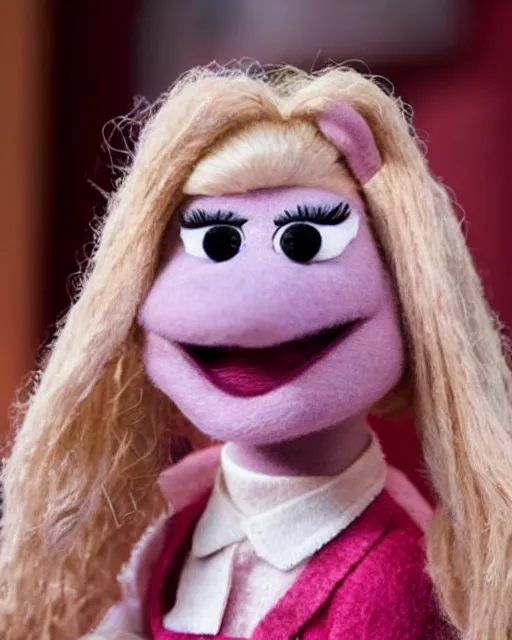 Image similar to angela martin as a muppet. highly detailed felt. hyper real photo. 4 k.