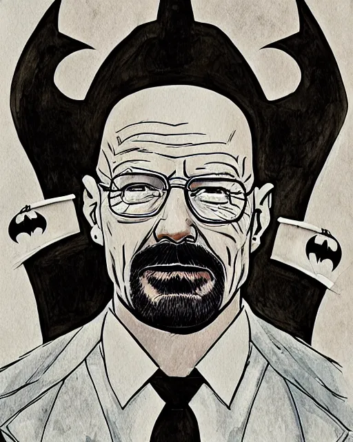 Image similar to portrait of walter white as the batman, illustration, art by neil gaiman