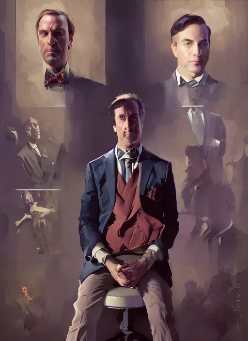 Prompt: portrait of saul goodman, portrait of saul goodman, portrait of saul goodman, lawyer clothing, painting by sargent and leyendecker, asymmetrical, intricate, elegant, matte painting, illustration,, by rhads, by greg rutkowski, by greg tocchini, by james gilleard, by joe fenton