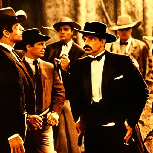 Prompt: the godfather, still from movie The Magnificent Seven, 1960