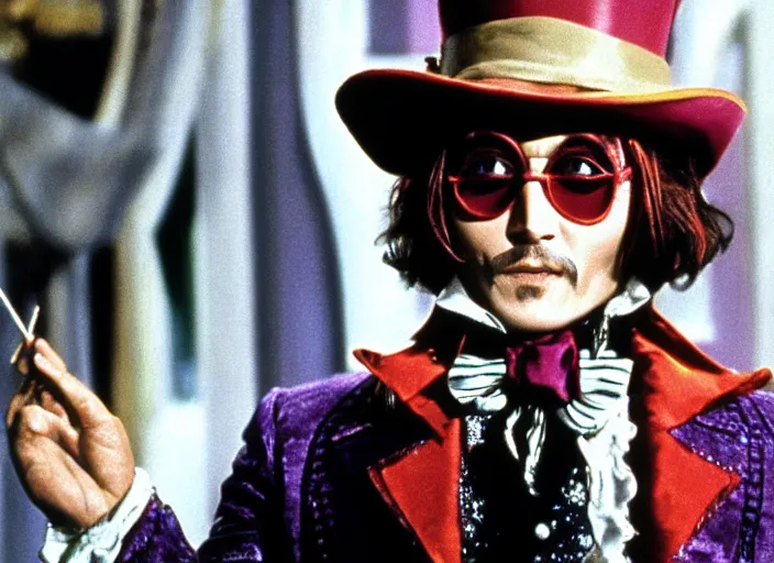 Image similar to film still of Johnny Depp as Willy Wonka in Willy Wonka and the Chocolate Factory 1971