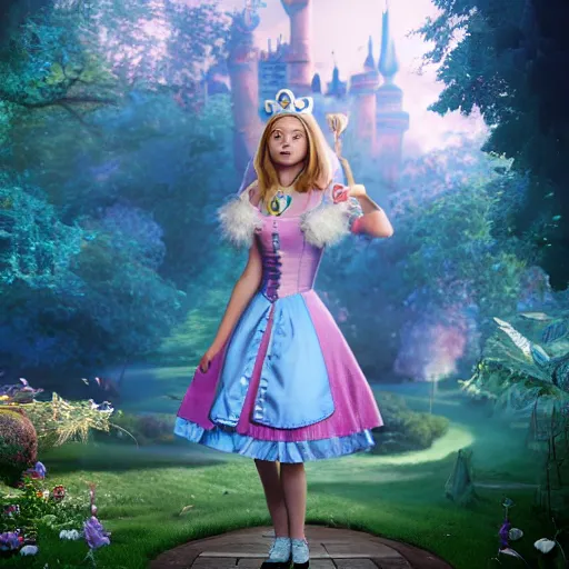 Image similar to teenager alice, alice in wonderland theme, photo realistic, disney, octane render, 8 k, unreal engine, hd, cinematic lighting