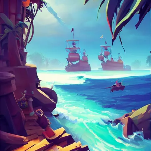 Prompt: painting pirate city sea of thieves game smooth median photoshop filter cutout vector, behance hd by jesper ejsing, by rhads, makoto shinkai and lois van baarle, ilya kuvshinov, rossdraws global illumination