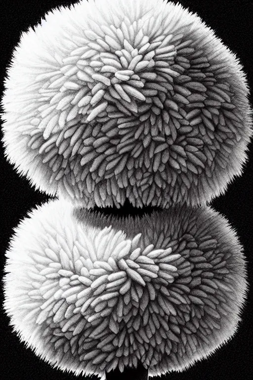 Prompt: a pompom tree viewed from a low angle, digital illustration by chris van allsburg and artgerm, intricate details, surreal, photorealistic, award winning