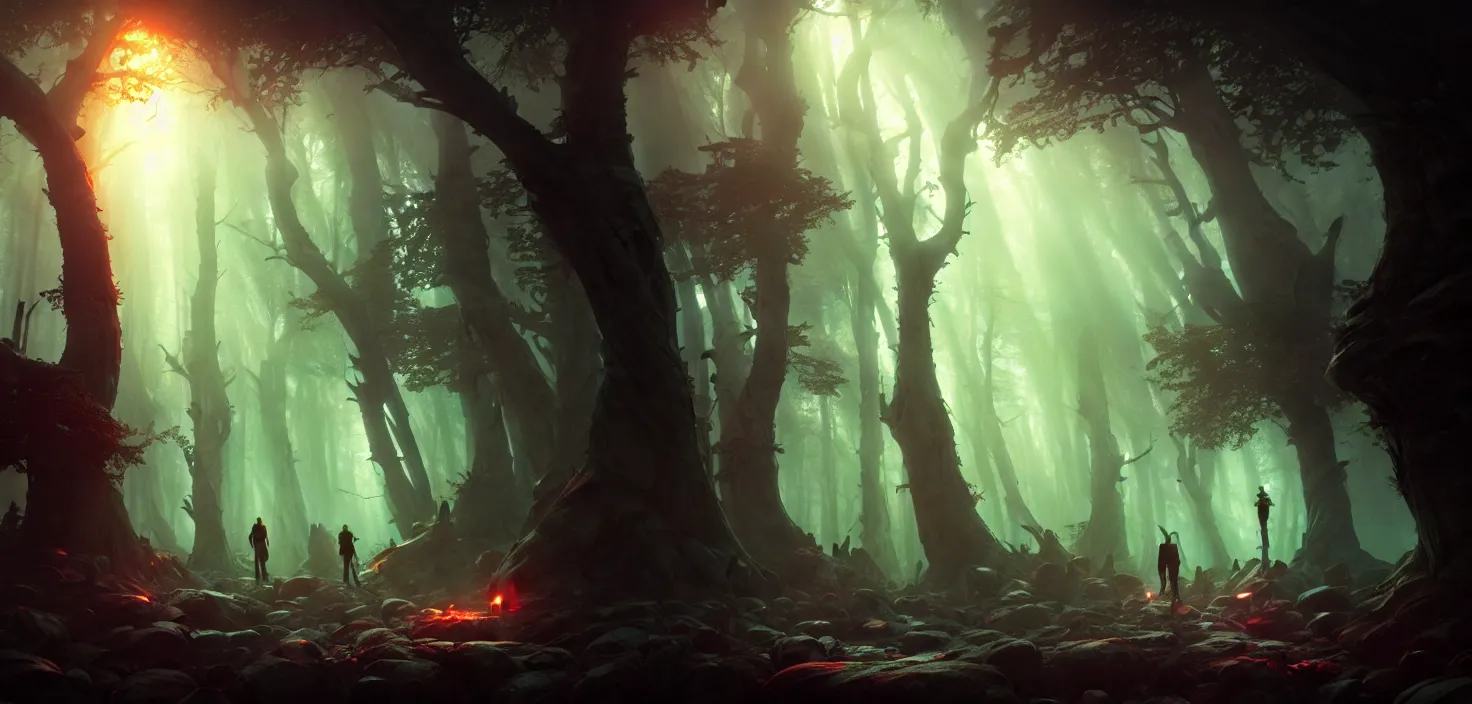 concept art inside of the dark wood, cinematic view, | Stable Diffusion