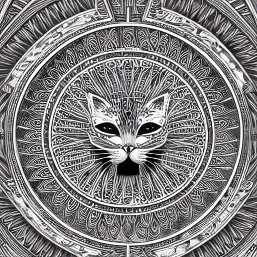 Prompt: a symmetrical portrait illustration of a cute cat hand drawn sketch on artstation 4 k intricate extremely detailed digital art by alex grey infinite wisdom sacred geometry