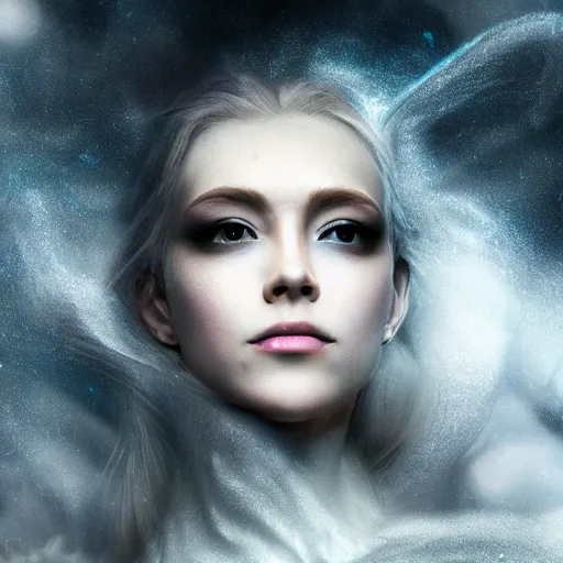 Prompt: stunning otherworldly goddess of beauty rising from the void, dark and mysterious, stopped in time, atmospheric, ominous, eerie, cinematic, epic, 8 k, 4 k, ultra detail, ultra realistic, rendered by awesomeness