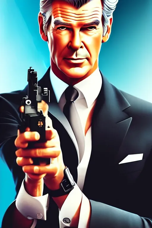 Image similar to Pierce Brosnan as James Bond, digital art by Artgerm and beeple and WLOP