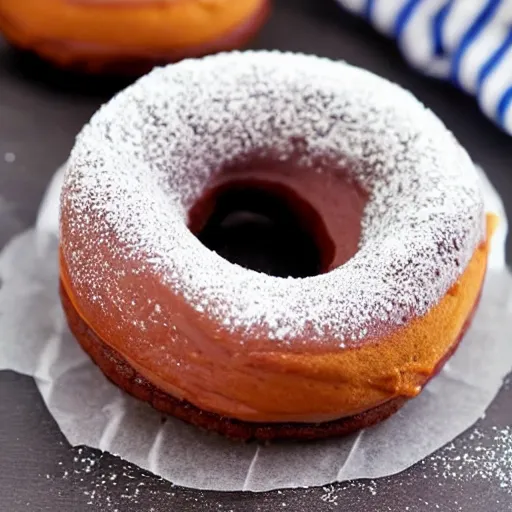 Prompt: delicious chocolate donut filled with custard