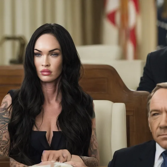 Prompt: megan fox as president in house of cards