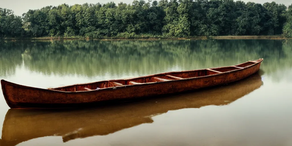 Prompt: photo of small row boat on a lake, landscape, beautiful, elegant, award winning photograph, highly detailed, high resolution photo, trending on artstation,