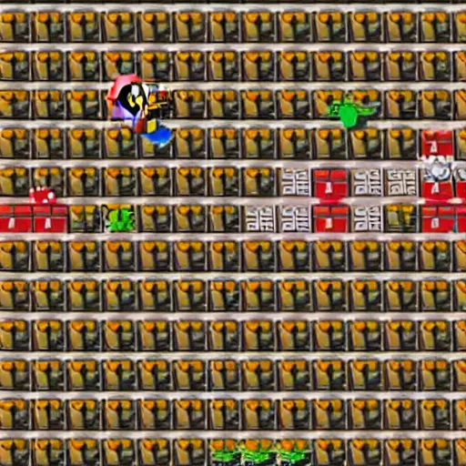 Image similar to A first-person view inside Word 1-1 of Super Mario Bros.