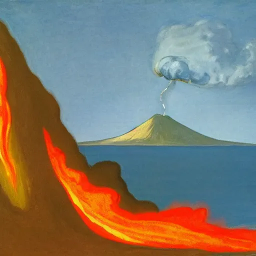 Image similar to volcano with lava falling on the sea by Edward Hopper