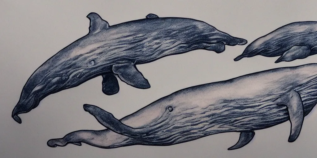 Image similar to realistic tattoo design drawn on paper of whales, golden, delicate, hyper realism, 1 4 5 0, ink, ultra realistic, 8 k