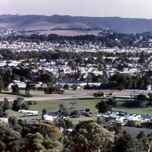 Image similar to this photograph was taken around the new year of 1 9 7 0. the view is over the suburb of epsom. in the right distance is cornwall park, greenlane hospital, and then maungakiekie / one tree hill. from a found kodachrome slide.