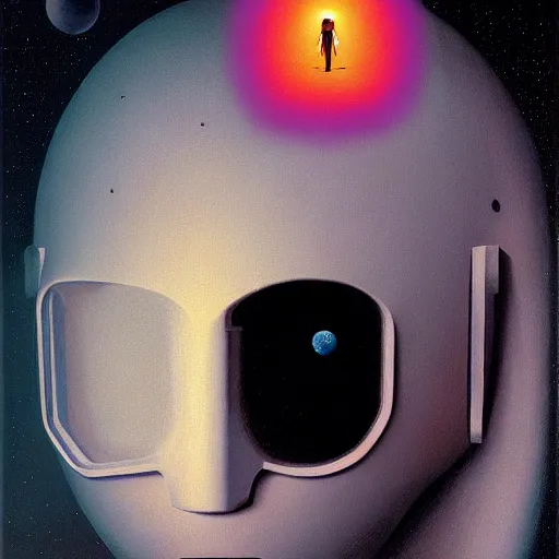 Prompt: portrait An astronaut girl wearing helmet with black lace suit, Edward Hopper and James Gilleard, Zdzislaw Beksinski, Mark Ryden, Wolfgang Lettl highly detailed