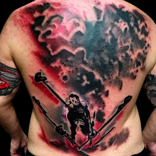 Prompt: dark matter red tattoo beyond the grave future on a man's body 8K resolution
