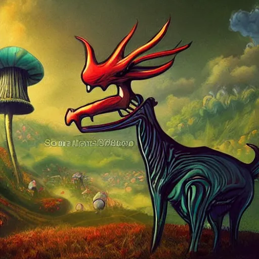 Image similar to a centered chest up portrait of a psychedelic demonic anthropomorphic windigo smoking a hand - rolled cigarette smoking heavily, magic mushroom village in background. award winning. superb resolution. in the art style of junji ito and greg rutkowski. detailed mushroom city in background. hyper realistic anime. perfect art. dalle 2