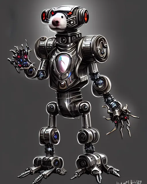 Image similar to mechanical ferret dungeons and dragons metalic robot creature, d & d digital ferret character illustration, artstation trending robot ferret render, intricate, sharp focus, hyper detailed, digital painting, matte, d & d strange cute mech robot ferret character, masterpiece