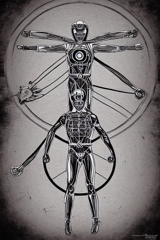 Image similar to super sentai vitruvian man by leonardo da bimco