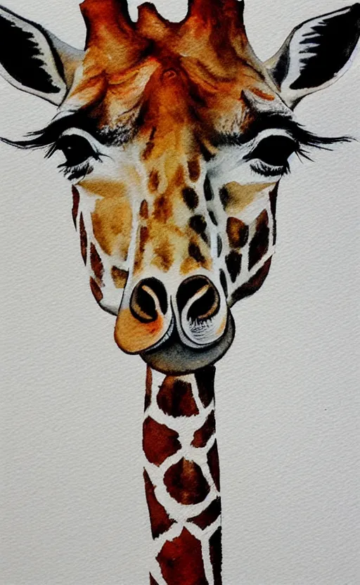 Image similar to minimalistic aquarell painting of a giraffe, white background
